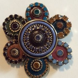 Enamel & Crystal Flower Pendant/Pin